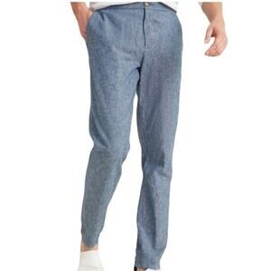 NWOT OLD NAVY Pants Men L Linen blend Blue Chambray Straight Zip Pockets